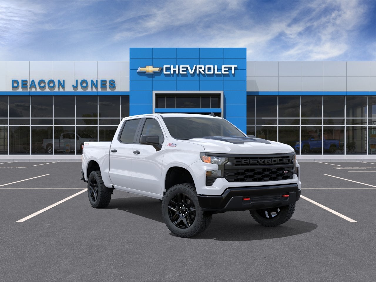 2026 Chevrolet Silverado 1500 Custom Trail Boss in Summit White — front three-quarter view